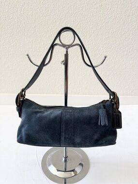 Vintage COACH Y2K Hamptons Demi Suede Blue Baguette Shoulder Bag